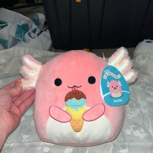 8” Squishmallow "Archie" the Axolotl W/ice Cream, KellyToy Plush NWT
